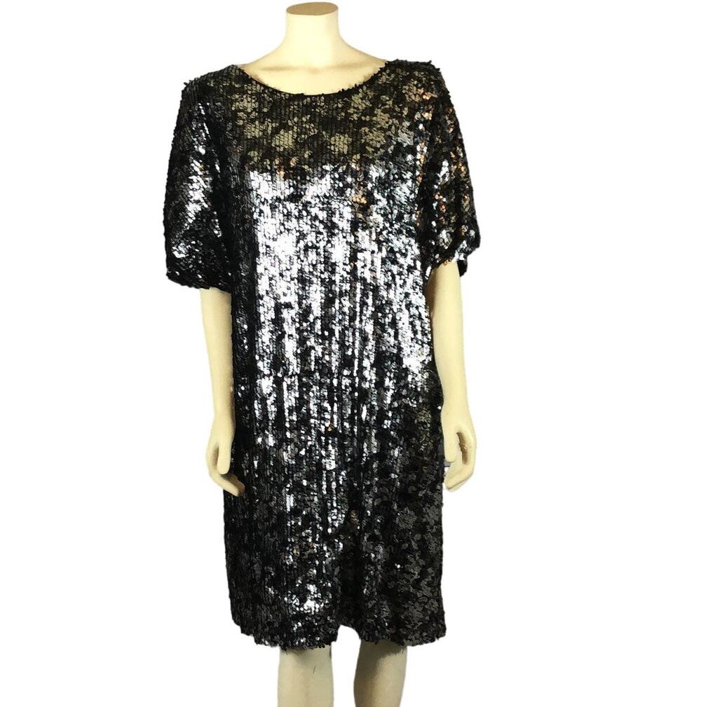 R&M Richardโs Black and silver sequin midi short sleeved dress size 22 w